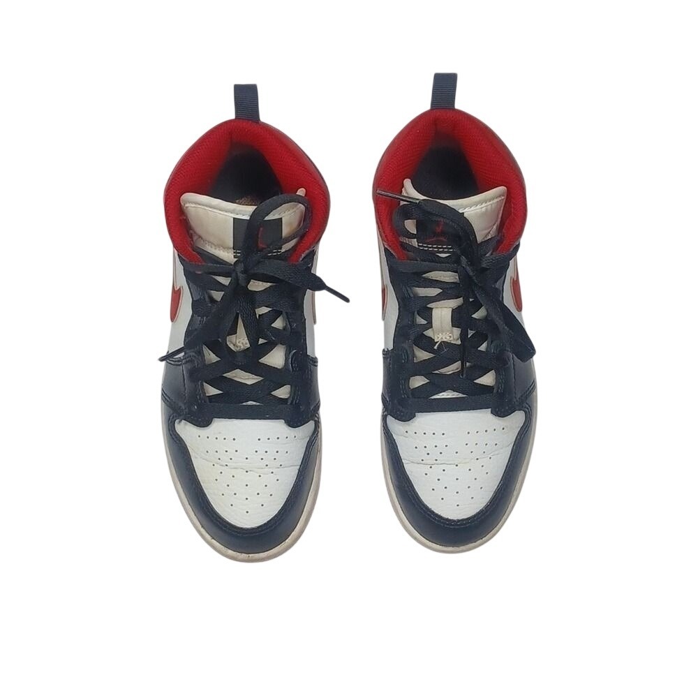 Jordan Air Jordan 1 Mid Kids 2.5Y White Red Black 640734-122 Basketball Shoes - Picture 3 of 8